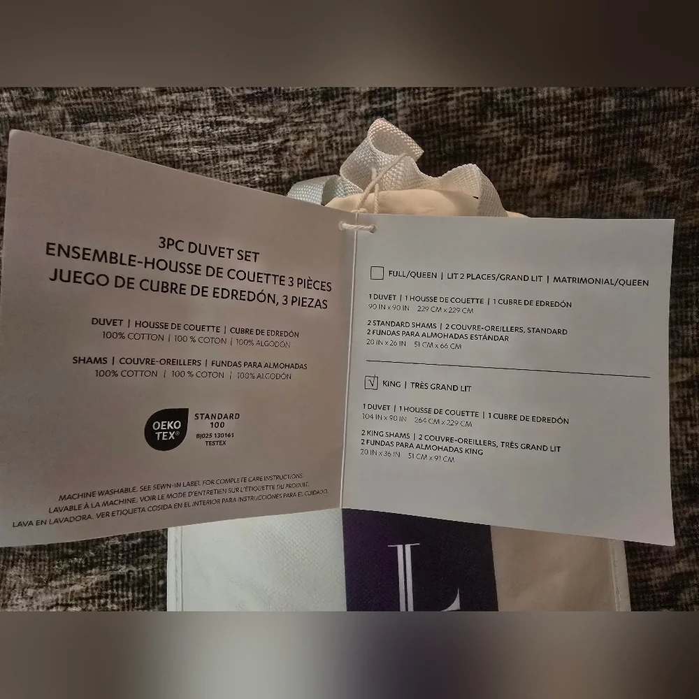 Lush Decor Hampton Embroidered Edge Cotton 3 Piece Duvet Cover Set King B&W - Picture 8 of 11